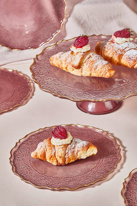 Hermia Goblen - Damson Juego de Platos para Postre de Vidrio con Soporte, 7 Piezas Hermia Goblen - Damson Juego de Platos para Postre de Vidrio con Soporte, 7 Piezas
